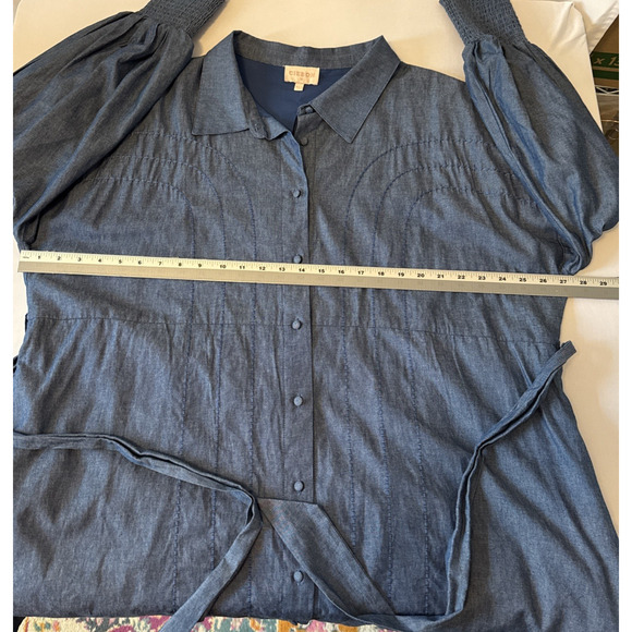Ciebon Womens Plus 1X Chambray Lined Embroidered Denim Shirt Dress Western Boho - Picture 9 of 13